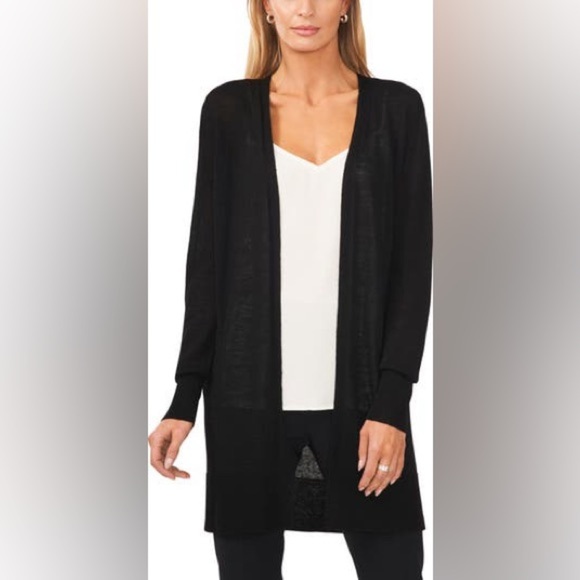 Halogen size XL Black Open-Front Duster Length Cardigan Linen Viscose Blend - Picture 4 of 9